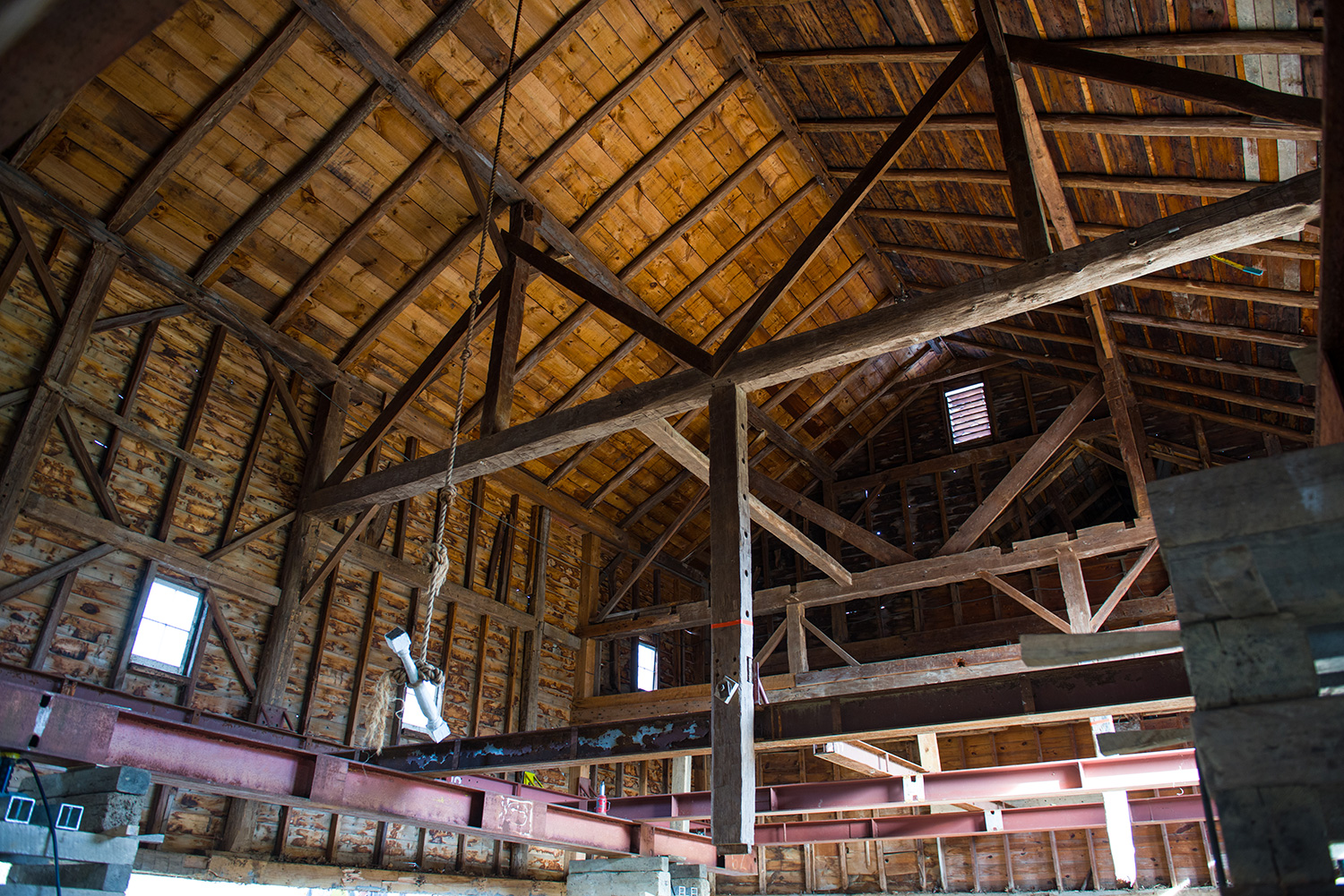 Interior of main barn historic restoration. Spencertown, NY.