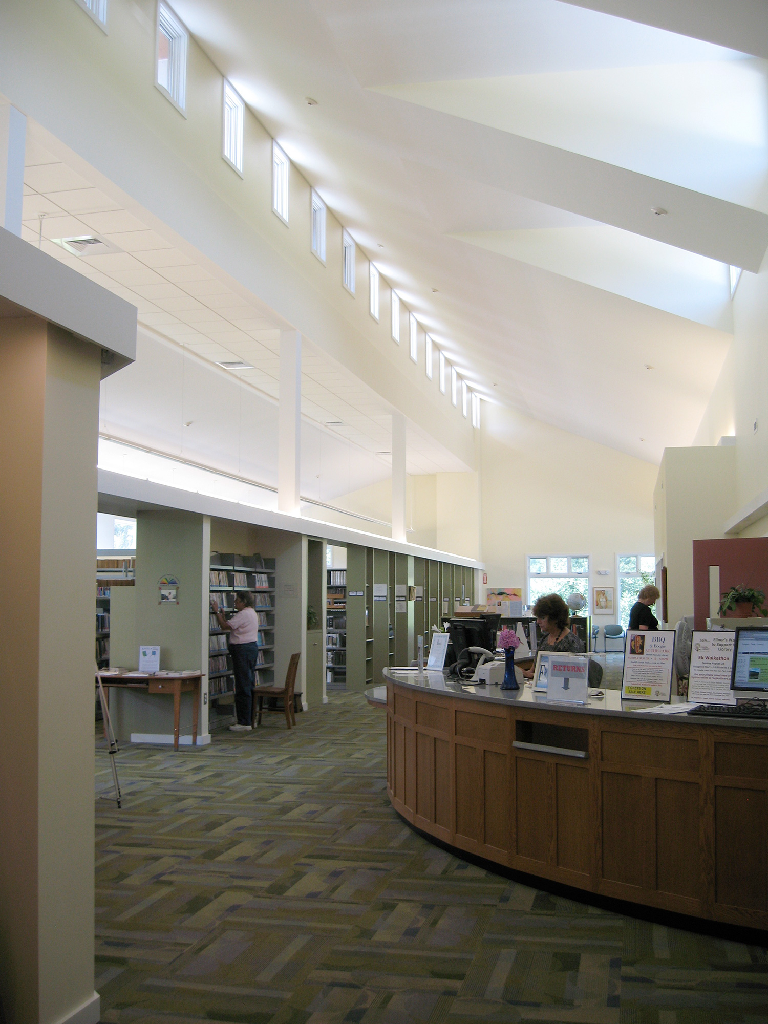 Roe Jan Library interior showing the circulation desk we built. Copake, NY.